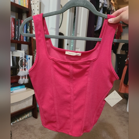 NWT Hot Pink Faux Corset Tank Top - Picture 1 of 11